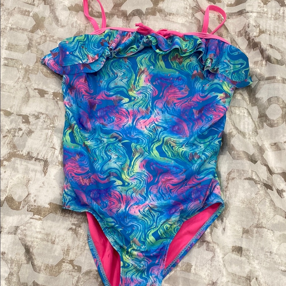 btween Blue and Pink One Piece Swimwear with Tropical Print